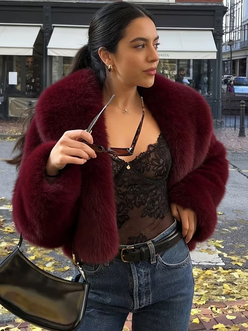 Manteau en fourrure épaisse pour femme, imitation renard